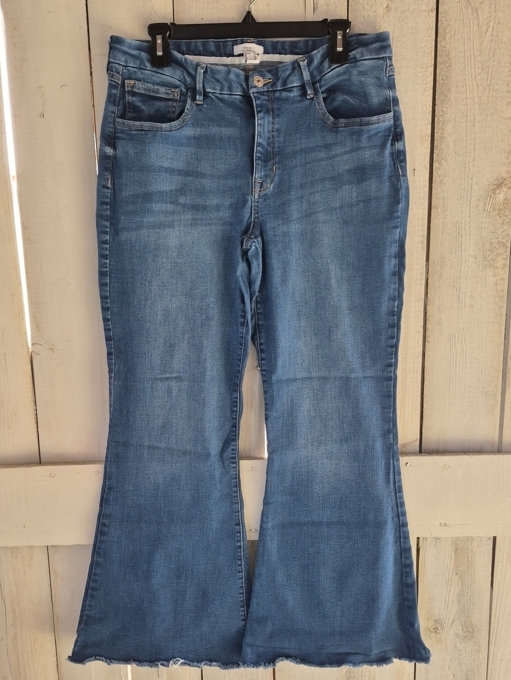 Forever 21 Medium Wash Blue Flared Wide-Leg Jeans